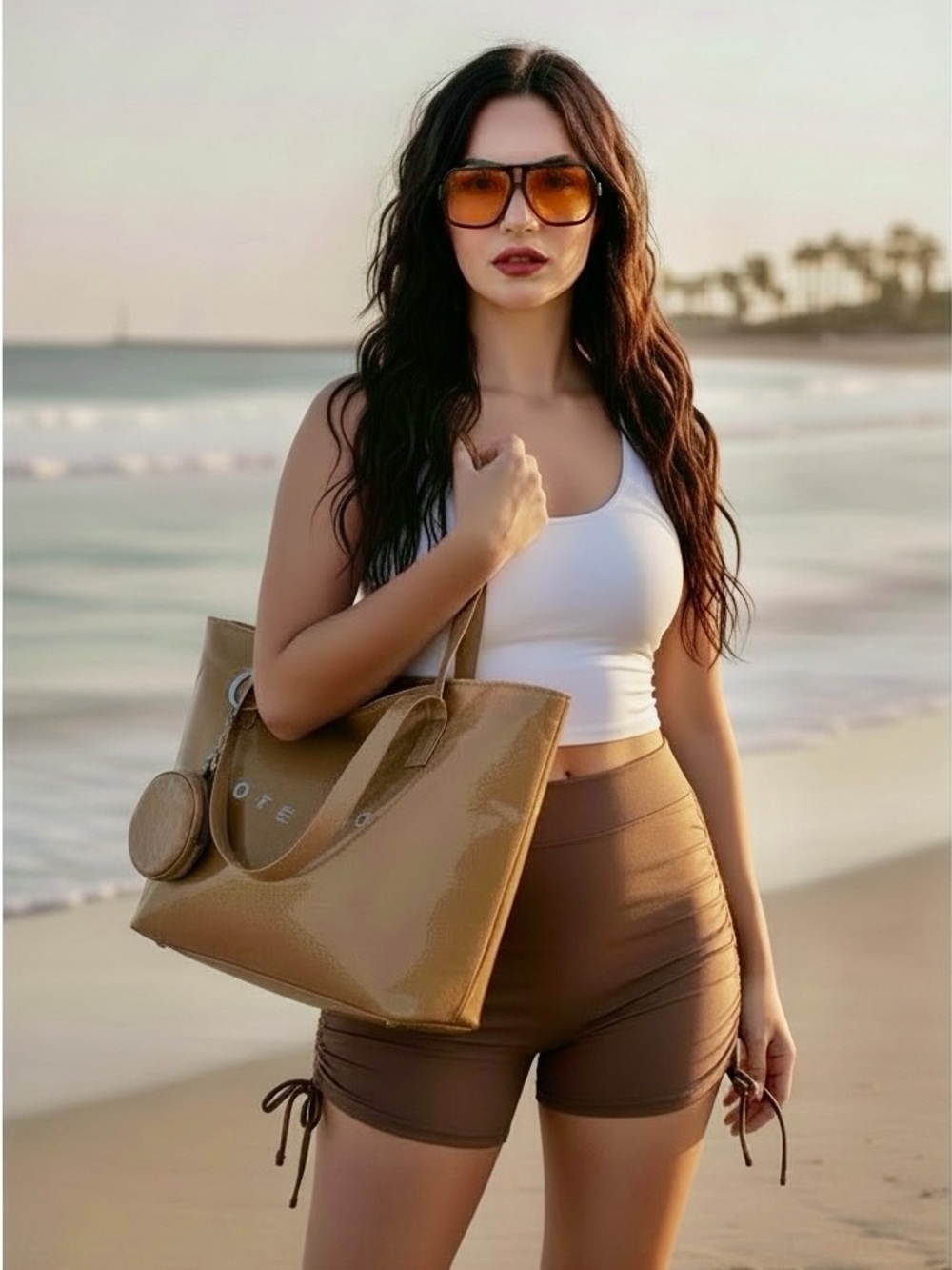 totes Tan Glossy Patent Tote with Round Coin Pouch
